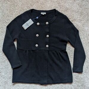NWT Cortland Park Womens XL Cashmere Cardigan Old Money Luxury Sweater Black